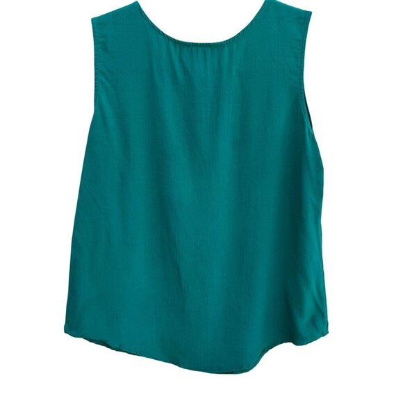 Angela Tong Womens Silk Sleeveless Lightweight Minimalist Green Blouse Top 6 - Picture 6 of 8